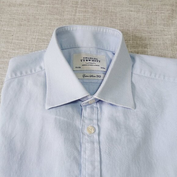 Charles Tyrwhitt Extra Slim Fit Baby Blue Button Down Dress Shirt 15 1/2 32 in - Picture 2 of 9